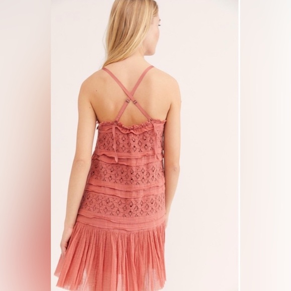 Free People Shailee Mini Slip Dress By FP One Coral Square Neck Bohemian Size S - Picture 5 of 15
